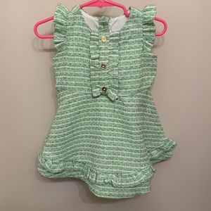 Ruffles Green White Dress Bloomers Pull On Goldtone Buttons 12-18